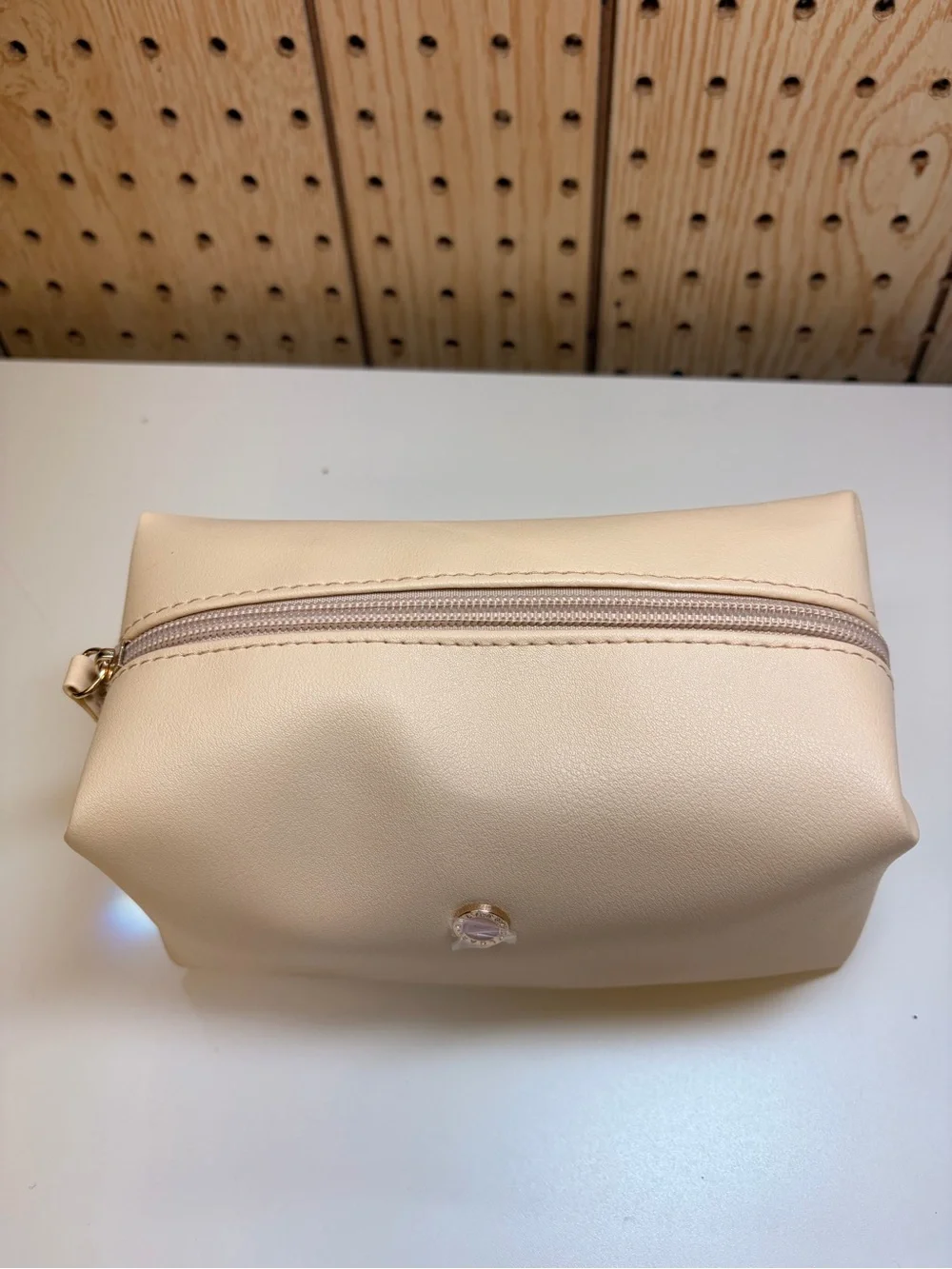 Bulgari Amenity Cream Leather Cosmetic Pouch with Gold Accent
